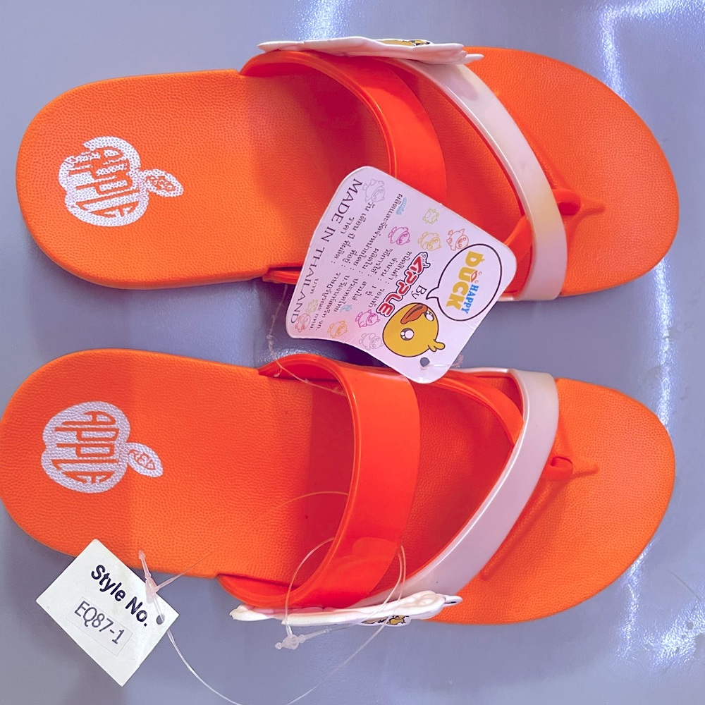 Bright orange colour rubber slippers for little princess by brand Apple Size 35 - Picture 3 of 8